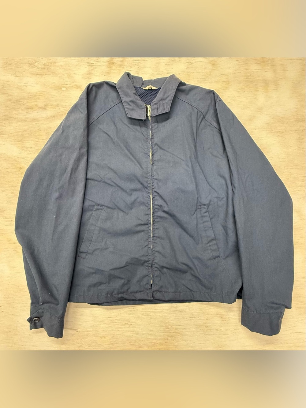 Vintage 70’s Men's Size 44 Navy Zip-Front Windbreaker Jacket